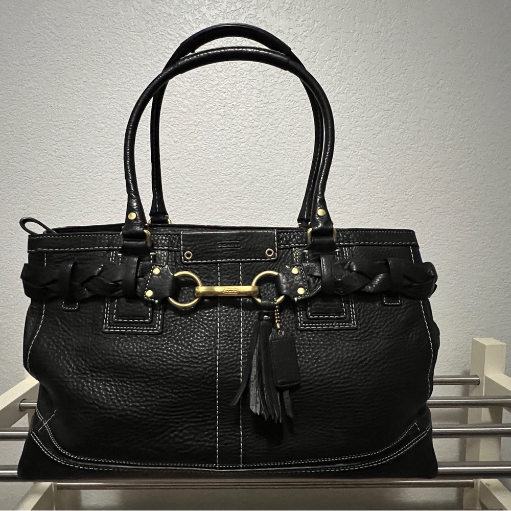 Coach Hampton Black Shoulder Bag/satchel with Braided creed patch M0693-10531